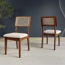 Ver imagem 4 de Conjunto Mesa de Jantar Redonda 4 Cadeiras Estofadas Encosto Tela 100% MDF Pinhão/Cesare Claro - Dal