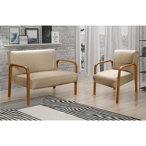 Conjunto Decorativo Anita Kit Namoradeira + Poltrona Sala, Recepção Marrom 150