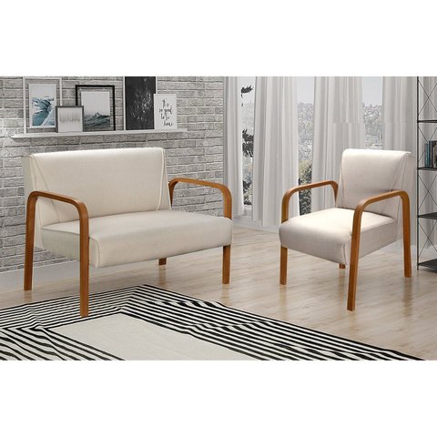 Conjunto Decorativo Anita Kit Namoradeira + Poltrona Sala, Recepção Bege 140