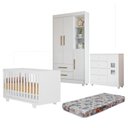 Ver imagem 1 de Quarto de Bebê com Berço Mini Cama, Cômoda 1 Porta 4 Gavetas e Roupeiro Flocos 3 Portas 2 Gavetas Branco