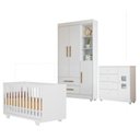 Ver imagem 1 de Quarto de Bebê com Berço Mini Cama, Cômoda 1 Porta 4 Gavetas e Roupeiro Flocos 3 Portas 2 Gavetas Branco
