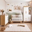 Ver imagem 1 de Quarto de Bebê com Berço Mini Cama, Cômoda 1 Porta 4 Gavetas e Roupeiro Flocos 3 Portas 2 Gavetas Br