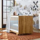 Ver imagem 2 de Quarto de Bebê com Berço Mini Cama, Cômoda 1 Porta 4 Gavetas e Roupeiro Flocos 3 Portas 2 Gavetas Branco/Madeirado Ypê