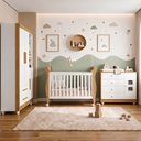 Ver imagem 1 de Quarto de Bebê com Berço Mini Cama, Cômoda 1 Porta 4 Gavetas e Roupeiro Flocos 3 Portas 2 Gavetas Br