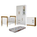 Ver imagem 1 de Quarto de Bebê com Berço Mini Cama, Cômoda 1 Porta 4 Gavetas e Roupeiro Flocos 3 Portas 2 Gavetas Branco/Madeirado Ypê