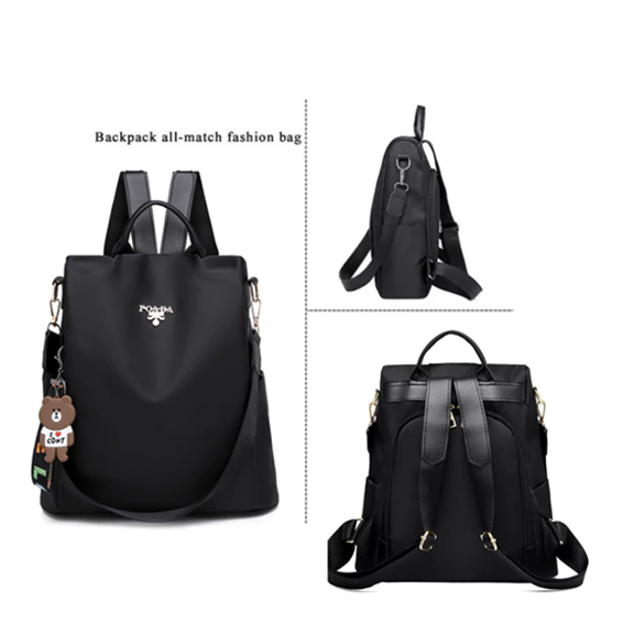 Bolsa Mochila Feminina Pequena Impermeável Antifurto - Preto - 3