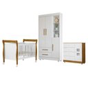 Ver imagem 1 de Quarto de Bebê com Berço Mini Cama, Cômoda 1 Porta 4 Gavetas e Roupeiro Flocos 3 Portas 2 Gavetas Branco/Madeirado Ypê