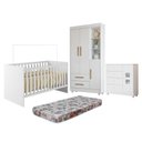 Ver imagem 1 de Quarto de Bebê Berço com Colchão, Cômoda 1 Porta 4 Gavetas e Roupeiro Flocos 3 Portas 2 Gavetas Branco