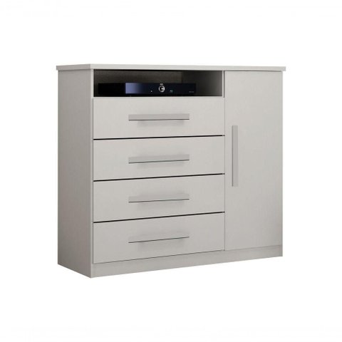Cômoda Diamante 1 Porta 4 Gavetas MDF com Sapateira Puxador MDF Branco Leifer Móveis