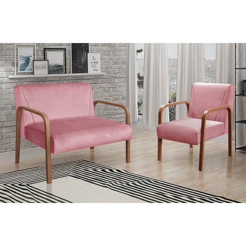 Conjunto Decorativo Anita Kit Namoradeira + Poltrona Sala, Recepção Rosa Rosê 390
