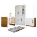 Ver imagem 1 de Quarto de Bebê com Berço com Colchão, Cômoda 1 Porta 4 Gavetas e Roupeiro Flocos 3 Portas 2 Gavetas