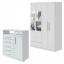 Ver imagem 1 de Conjunto de Guarda-roupa Solteiro com Espelho 4 Portas 2 Gavetas Zeus e Cômoda da Vinci