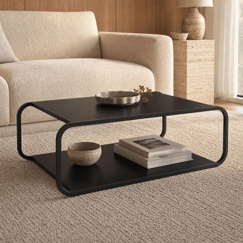 Mesa de Centro para Sala de Estar 80cm Orgânica Industrial Alek A03 Nero Preto - Lyam Decor