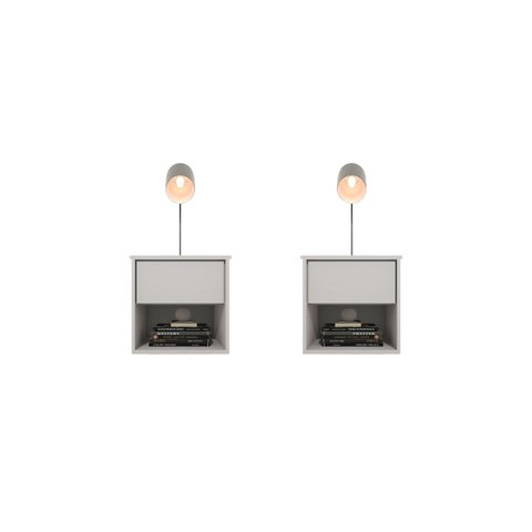 Kit 2 Mesas de Cabeceira Suspensa Retrô 1 Gaveta 100% Mdf Plancasa Branco Tx