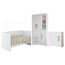 Ver imagem 1 de Quarto de Bebê com Berço com Suporte, Cômoda 1 Porta 4 Gavetas e Roupeiro Flocos 3 Portas 2 Gavetas Branco