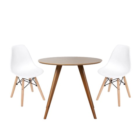 Conjunto Mesa Square Redonda Tampo Bétula 88cm com 2 Cadeiras Eiffel Branca Abra Cadabra Móveis