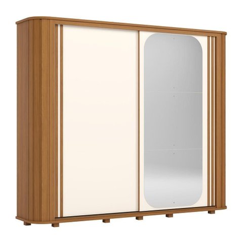 Guarda Roupa Casal Mozzate 2 Portas de Correr 6 Gavetas MDF-MDP Cinamomo-Off White Móveis Henn