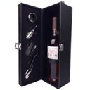 Ver imagem 1 de Maleta Porta Vinho Couro Pu P/ 01 Garrada C/ 4 Acessórios - Cor Preto