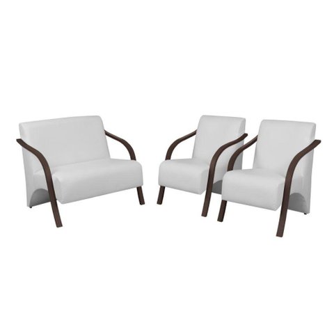 Conjunto Poltronas Vênus Braço Madeira Dsalla Courino Branco