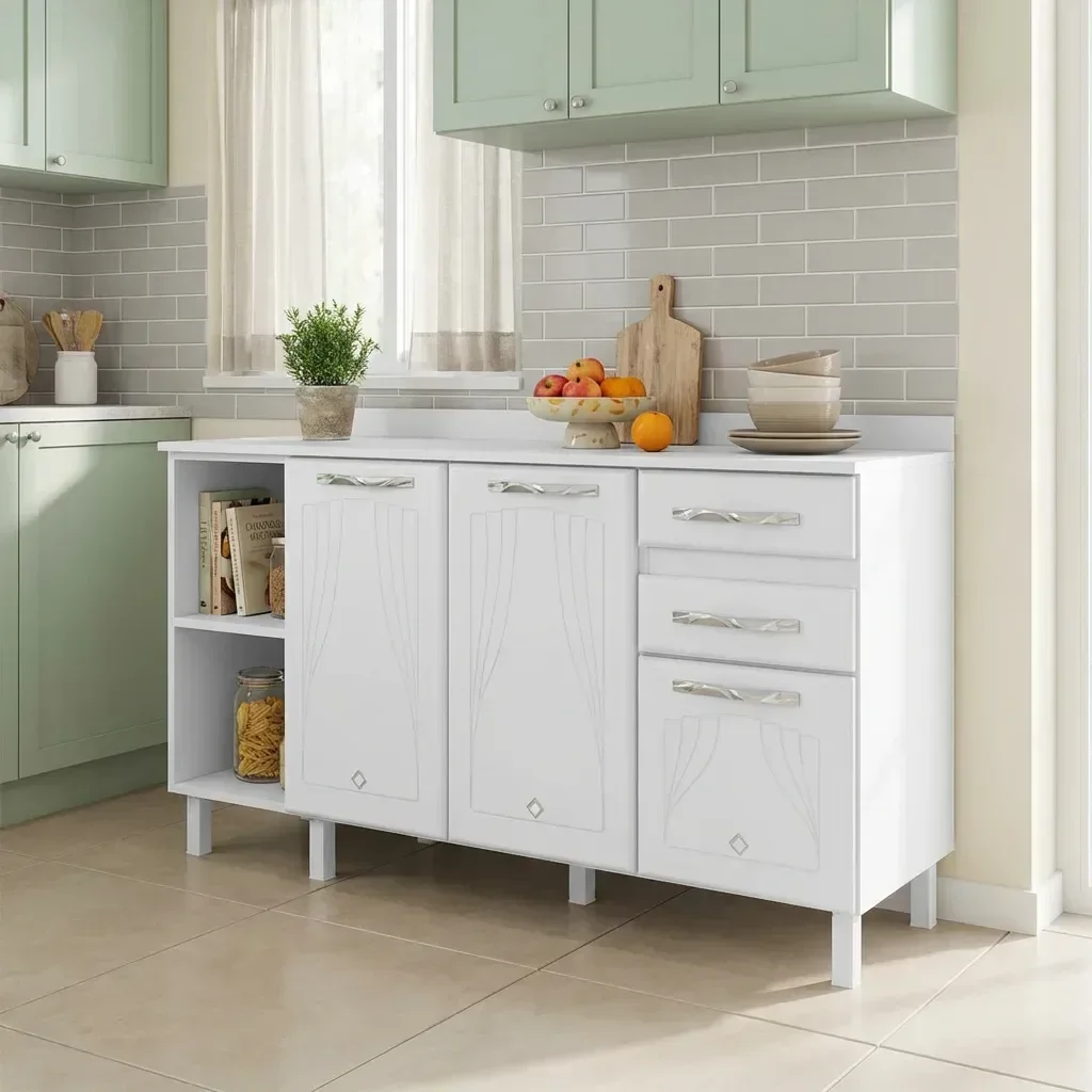 Ver imagem 3 de Balcão de Cozinha para Pia em Aço 2 Portas 2 Gavetas com Nichos 150cm Star New Branco