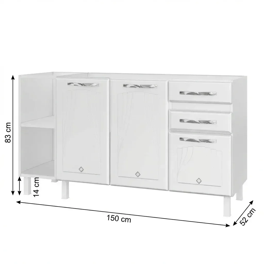 Ver imagem 4 de Balcão de Cozinha para Pia em Aço 2 Portas 2 Gavetas com Nichos 150cm Star New Branco