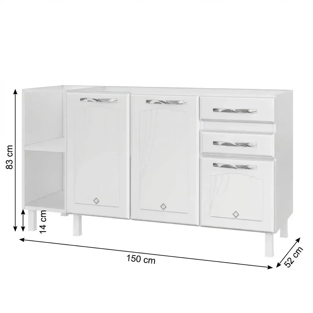 Ver imagem 4 de Balcão de Cozinha para Pia em Aço 2 Portas 2 Gavetas com Nichos 150cm Star New Branco