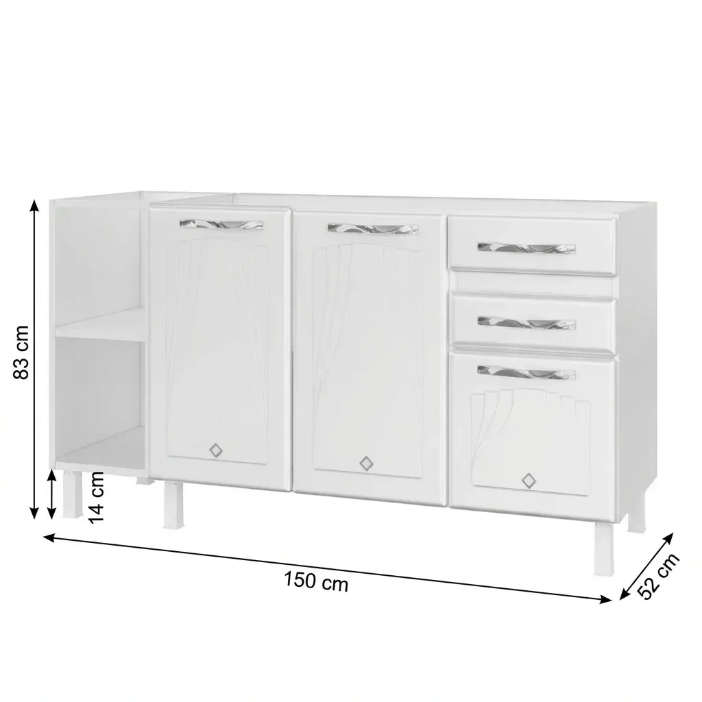 Ver imagem 4 de Balcão de Cozinha para Pia em Aço 2 Portas 2 Gavetas com Nichos 150cm Star New Branco