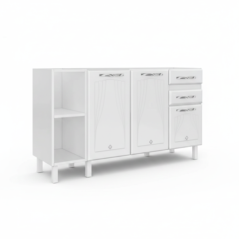Balcão de Cozinha para Pia em Aço 2 Portas 2 Gavetas com Nichos 150cm Star New Branco