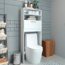 Ver imagem 1 de Armário Multifuncional Banheiro Lavabo 63x160 cm Porta Basculante Prateleira MDP Branco 0550 - Prime
