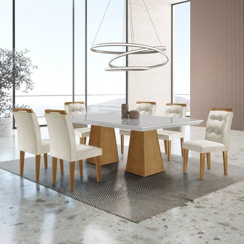 Conjunto de Mesa Inovare 180cm com 6 Cadeiras Valentina Marrom e Off White