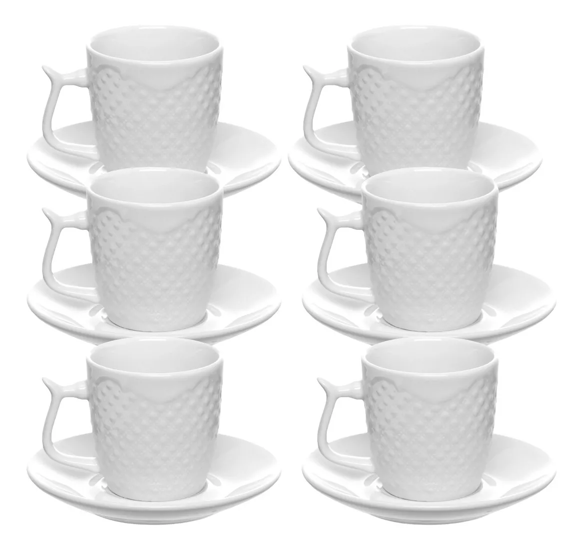 Jogo 6 Xícaras Café Brixton e Pires em Porcelana Branca 65ml