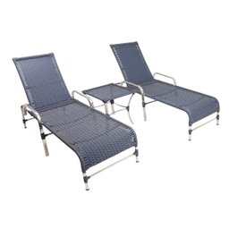 2 Espreguiçadeiras Catar + Mesa Centro em Alumínio - Azul Dark - 1