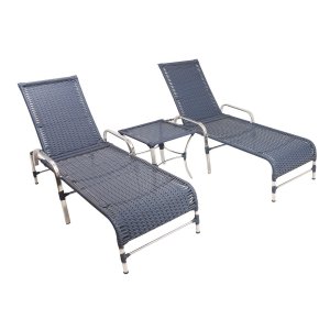 2 Espreguiçadeiras Catar + Mesa Centro em Alumínio - Azul Dark