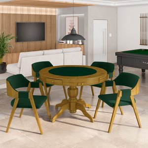 Conjunto Mesa de Jogos Carteado Bellagio Tampo Reversível e 4 Cadeiras Madeira Poker Base Estrela Ve