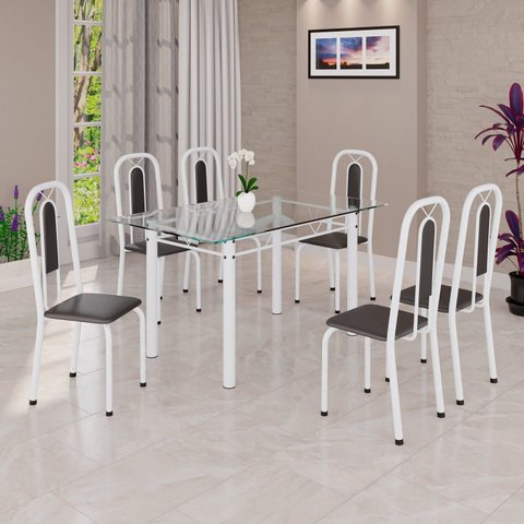 Conjunto Sala de Jantar com 6 Cadeiras Lívia Preto/Branco