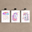 Ver imagem 2 de Kit 3 Quadro Decorativo Unicórnio Colorido Menina Infantil Qualidade Premium 28x20cm