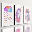 Ver imagem 1 de Kit 3 Quadro Decorativo Unicórnio Colorido Menina Infantil Qualidade Premium 28x20cm