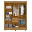 Ver imagem 4 de Guarda-Roupa Casal 3 Portas de Correr 2 Gavetas com Espelho e Pés Bolívia Marrom/Freijó/Off