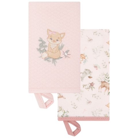 Kit 2 Babinhas Paninho de Boca Menina Floresta Rosa - Hug:rosa