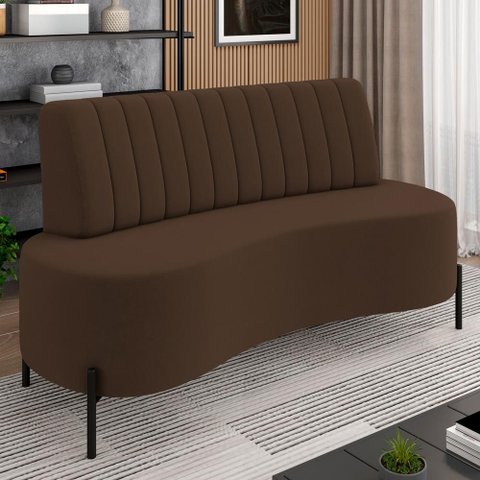 Sofá Chaise 2 Lugares Sala Living 160cm Pés Industrial Cayman K01 Veludo Marrom - Lyam Decor