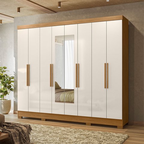 Guarda-roupa Casal 8 Portas 4 Gavetas Com Espelhos e Pés Diplomata