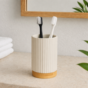 Copo Banheiro em Poliresina 10,8x7cm C\bambu (bege)