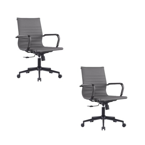Kit com 2 Cadeiras Escritório Diretor Giratória Couro Ecológico/Aço Cromado Manhattan Black - Cinza