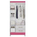 Ver imagem 4 de Guarda-Roupa Solteiro 3 Portas 2 Gavetas e Pés Lima Branco/Rosa