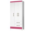 Ver imagem 2 de Guarda-Roupa Solteiro 3 Portas 2 Gavetas e Pés Lima Branco/Rosa