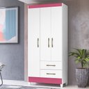 Ver imagem 1 de Guarda-Roupa Solteiro 3 Portas 2 Gavetas e Pés Lima Branco/Rosa