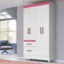 Ver imagem 1 de Guarda-Roupa Solteiro 4 Portas 2 Gavetas com Pés Madri Branco/Rosa