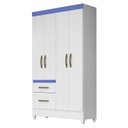 Ver imagem 3 de Guarda-Roupa Solteiro 4 Portas 2 Gavetas com Espelhos e Pés Madri Branco/Azul