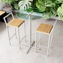 Ver imagem 1 de Conjunto Mesa Alta Bar Bistrô Redonda Vidro 2 Banquetas Confort Pinus Industrial White Don Castro De