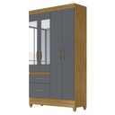 Ver imagem 3 de Guarda-Roupa Solteiro 4 Portas 2 Gavetas com Espelhos e Pés Madri Marrom/Freijó/Cinza